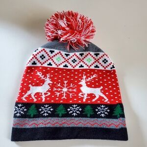 Festive Red and Gray Kids Winter Beanie